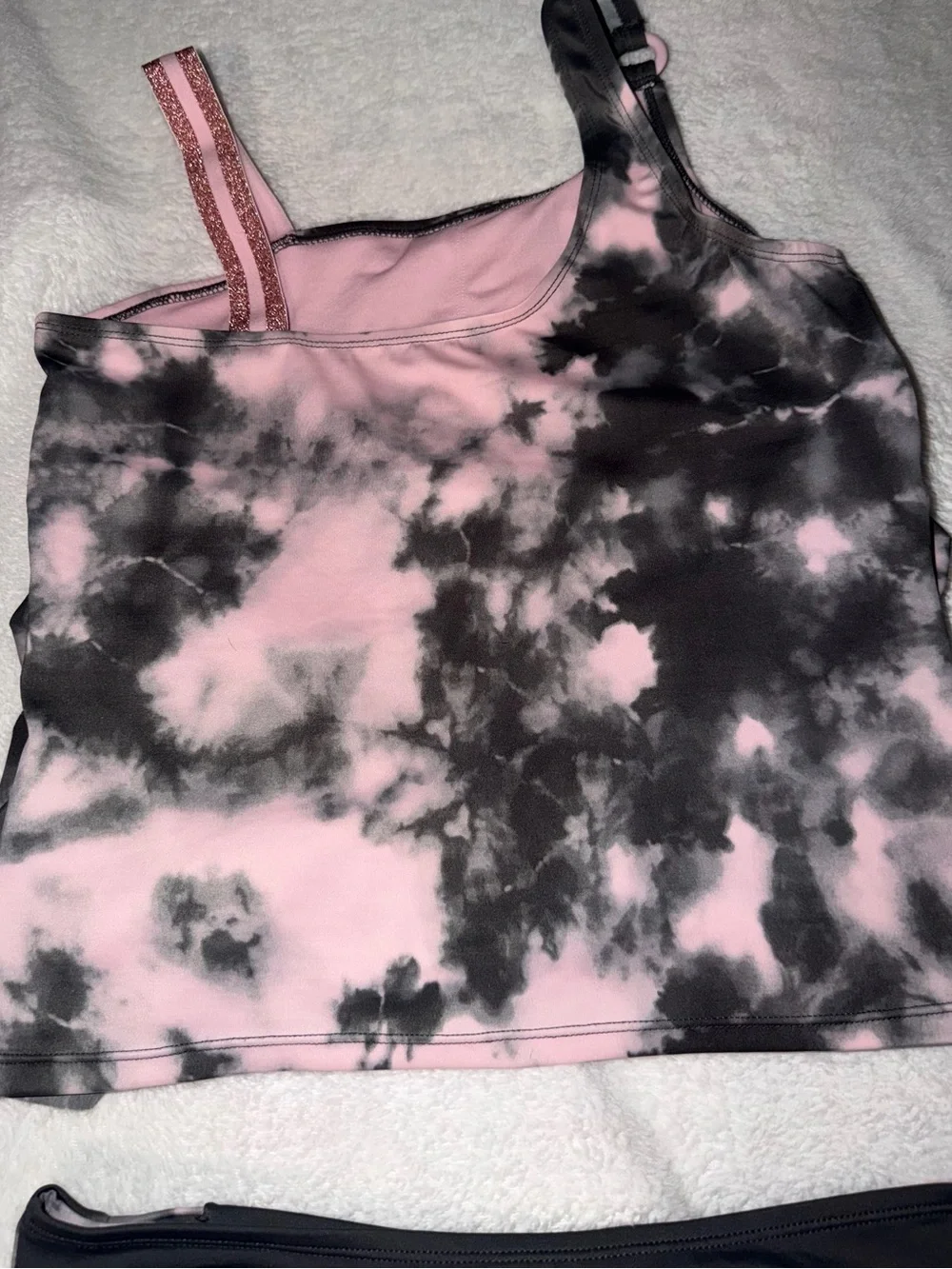 Justice Pink and Gray Ruffle Tankini with Glitter Trim size 20
